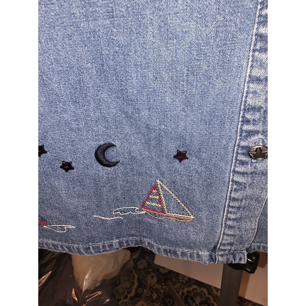 Christopher & Banks Size L Denim Jacket Shirt Sailing Theme. 23" PTP,  26" Long. - Picture 5 of 12